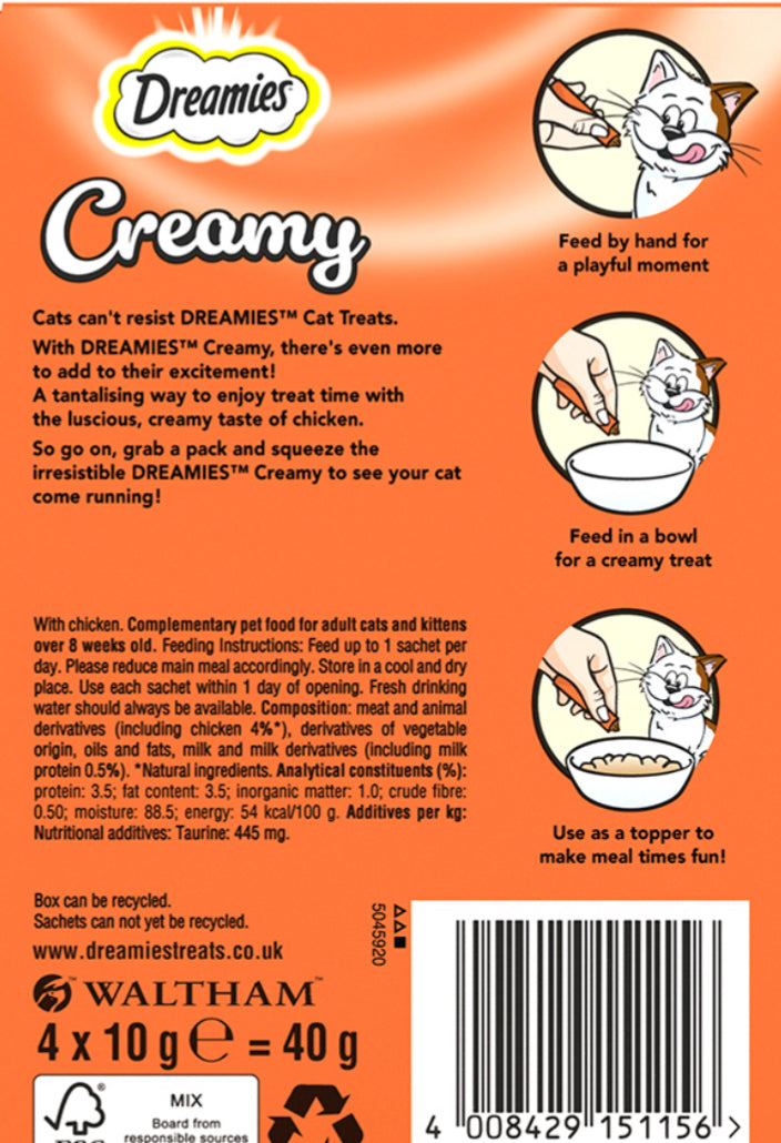 Dreamies Creamy Adult Cat & Kitten Treats with Chicken 4x10g